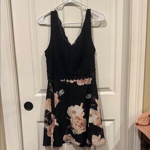 SHEIN Black Midi Dress with Pink Floral Design